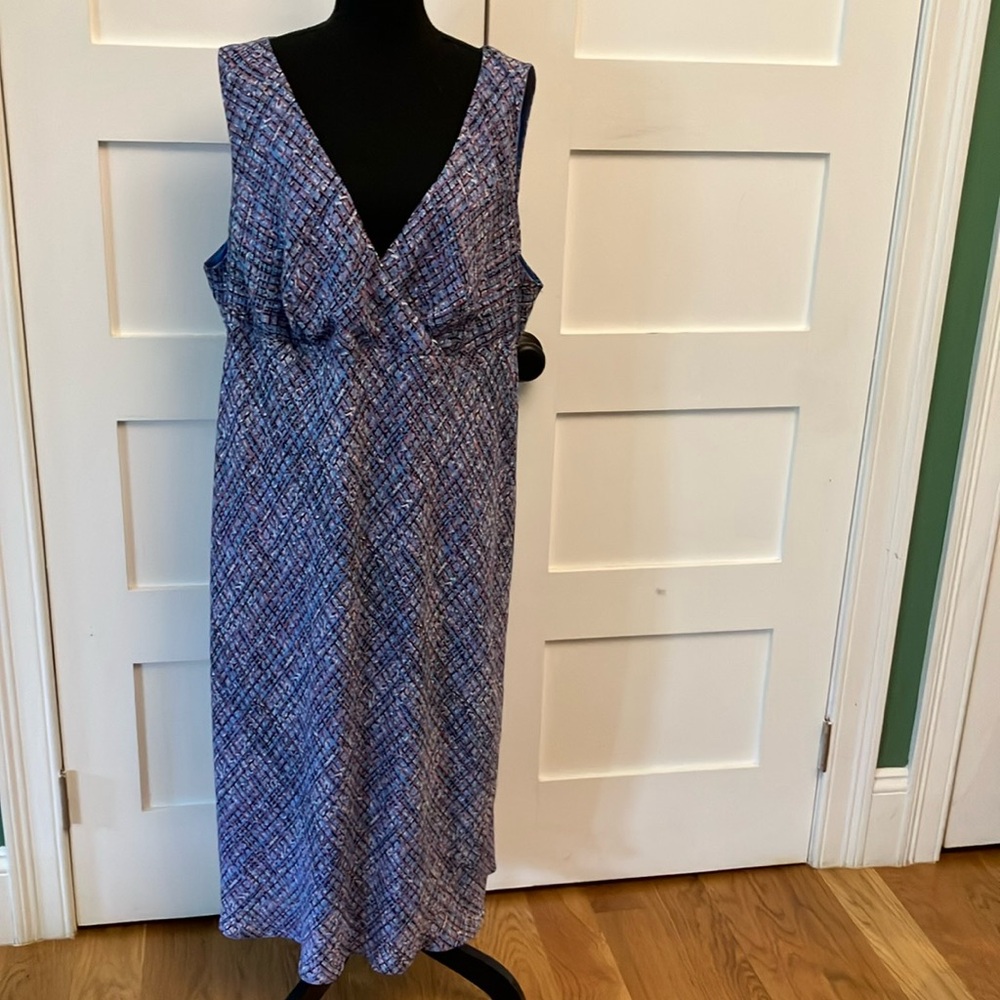 Venezia Blue and White Scoop Neck Sleeveless Midi Dress